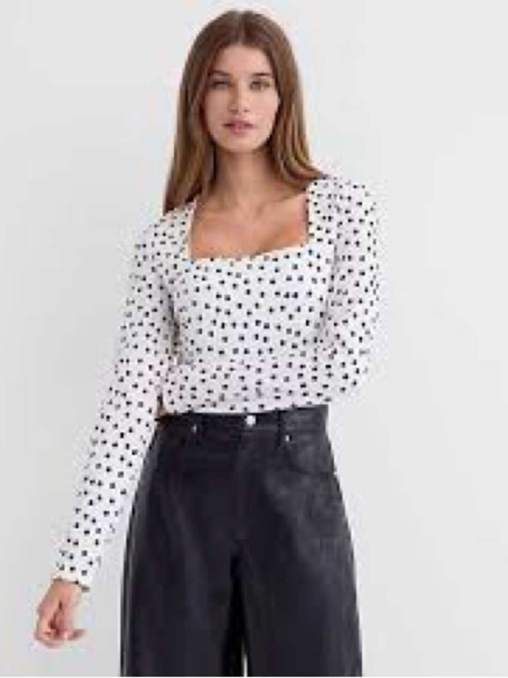 NWOT LOFT Dot Textured Ruched Square Neck Top Size Small Petite